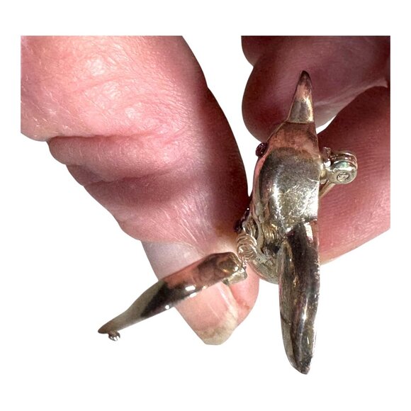 Sterling Silver Hummingbird Brooch Garnet Purple Gemstone Wing Moves Articulated - Picture 2 of 5